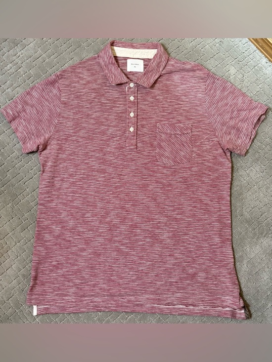 Billy Reid Other - Billy Reid Red White Striped XL Polo Shirt Men's Short Sleeve Pocket Collared